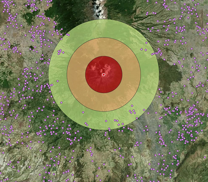 Zonas de Riesgo del Popocatepetl para Proyectiles Balísticos 
