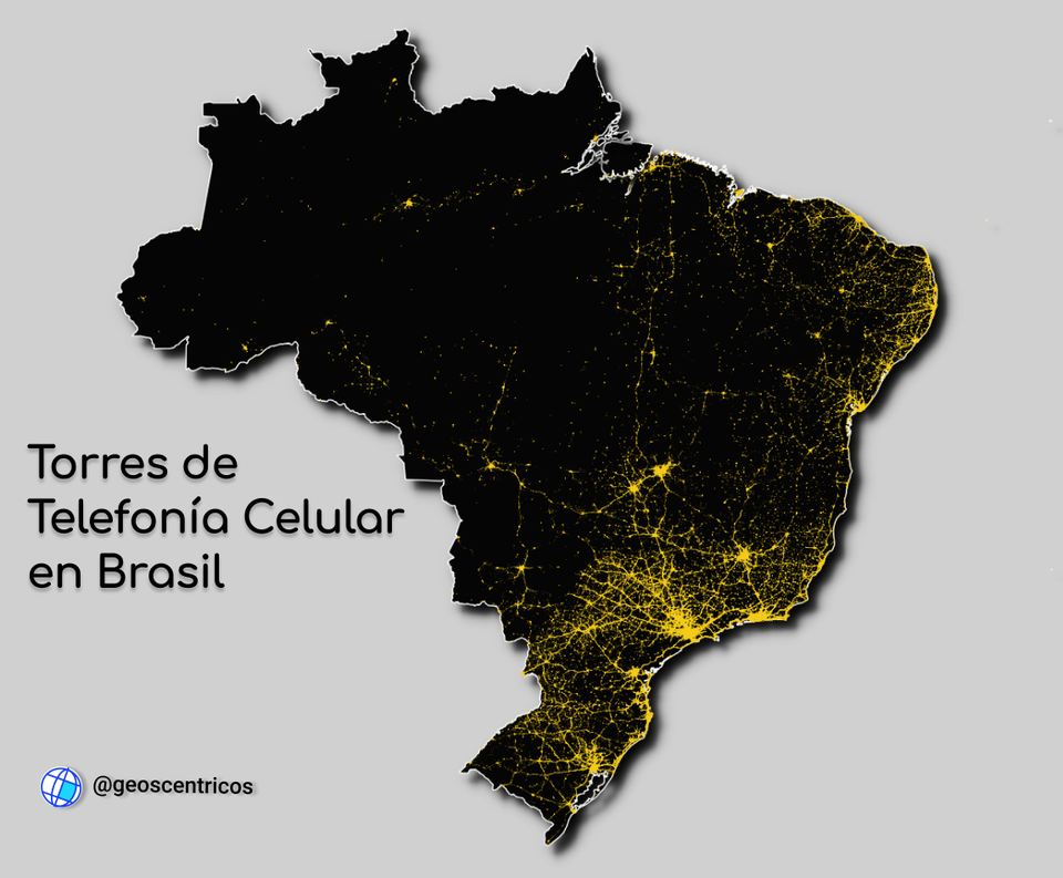 Mapa de las torres de telefonía celular en Brasil